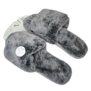 💚NEW Lemon Women's Fluffy Faux Fur Slide Slipper Charcoal Size M/L 7/8